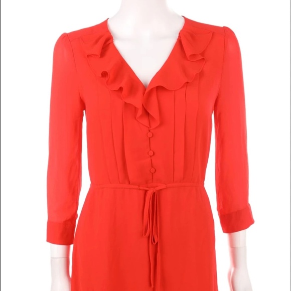 H&M Chiffon Ruffle Dress in Orange-Red - Picture 1 of 4